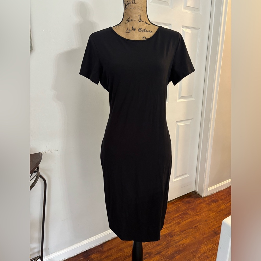 Theory LUCIA Black Short Sleeve Midi Dress Size Large NWT $190 Soft Knit‎